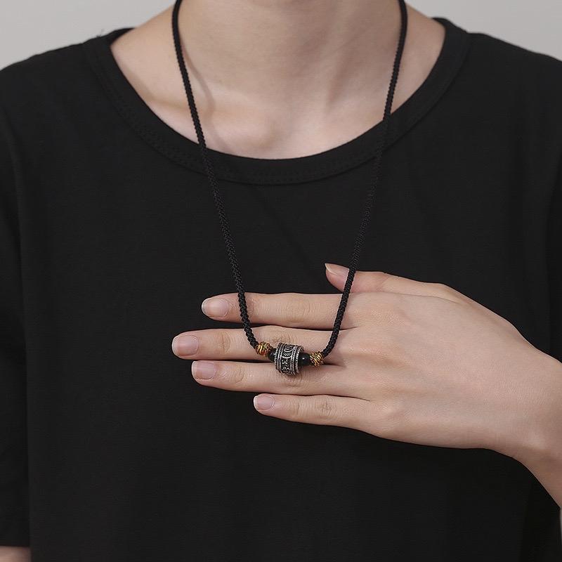 Ziyang Retro Six-Character Mantra Necklace For Women and Men Fashion Jewelry Black Cord Adjustable Length