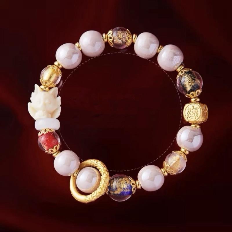 ZiyangIncense Ashes Pink Glaze Bracelet Nine-tailed Fox Love Bracelet Women's Lucky Gold Foil Bracelet