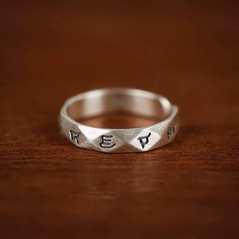 Ziyang Six-Character Mantra Silver Ring Adjustable - Auspicious Traveling Ring