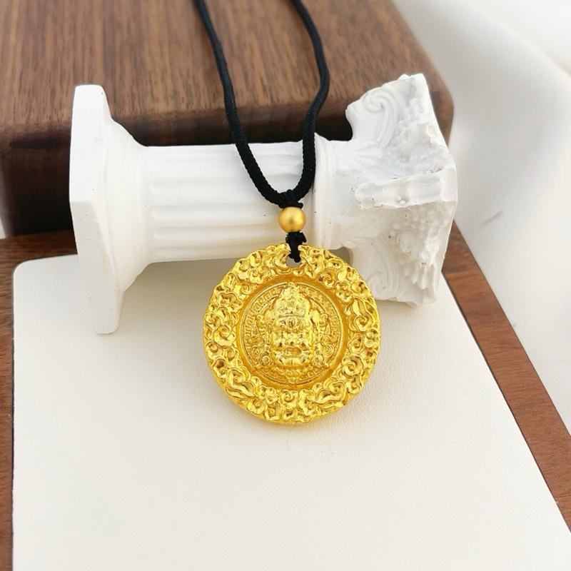 Ziyang Yellow Dzambala Yellow Wealth Guardian Necklace for Women and Men Fashion Jewelry with Intricate Design and Black Cord