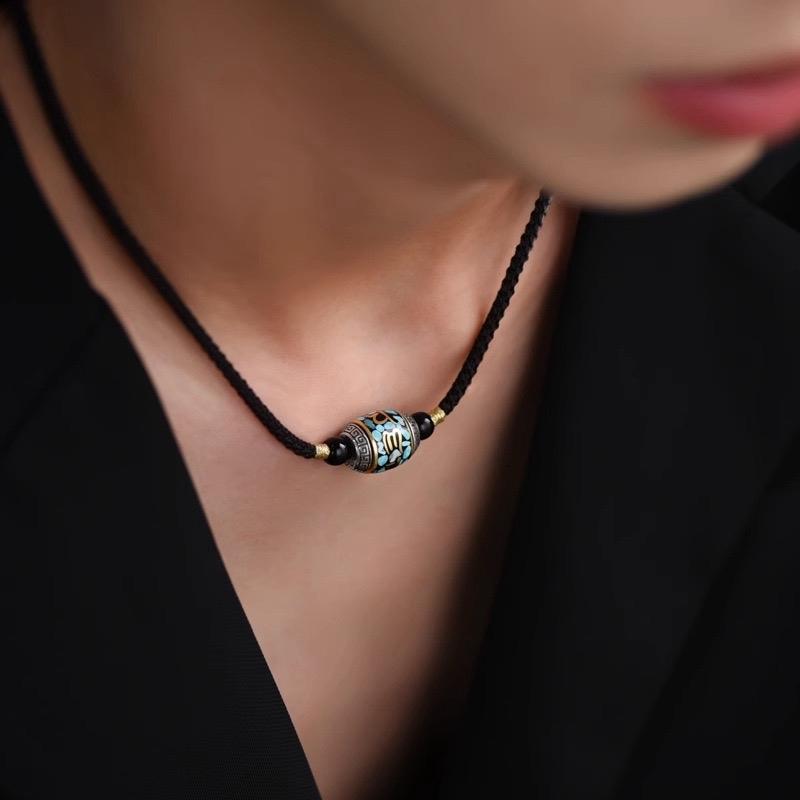 Ziyang Retro Tibetan Six-Syllable Mantra Auspicious Bead Necklace with Prayer Bead Pendant Unisex Fashionable Light Luxury Chain Cord