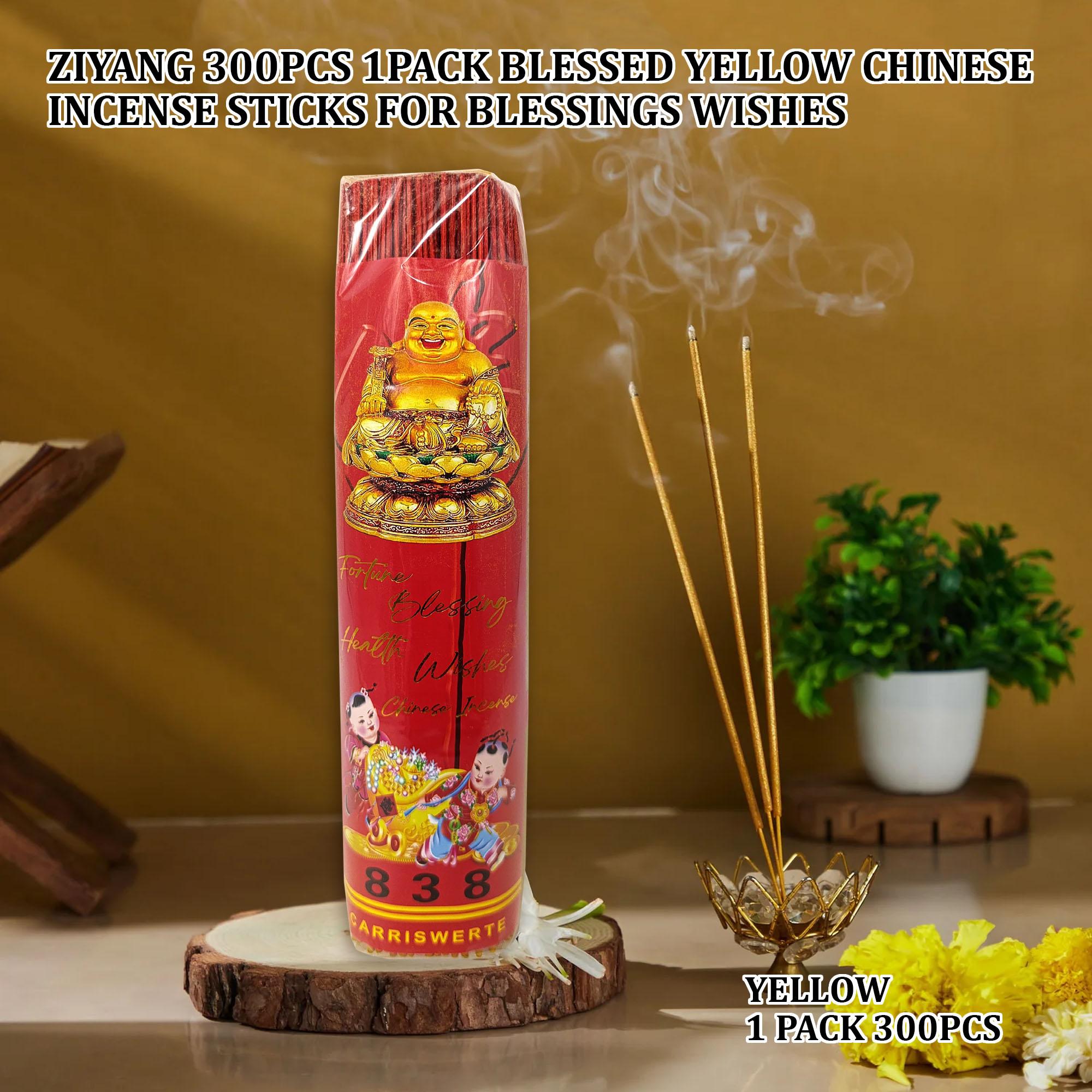 300Pcs 1Pack Blessed Yellow Chinese Incense Sticks for Blessings Wishes & Bad Spirit Mosquito Repellent Ornaments Décor Yellow 1 Pack 300PCS Decorative