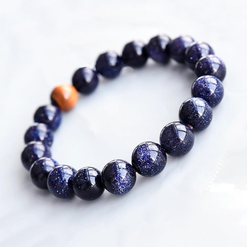Ziyang 8mm Blue Sandstone Shiny Bracelet with Tiger's Eye Stone Beads for Women - Symbolizes Progress Success Courage and Wealth