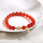 Ziyang 8mm Natural Red Agate Fu Lu Round Bead Single-Loop Bracelet with Fu Wulou Pendant for Ladies Bracelet