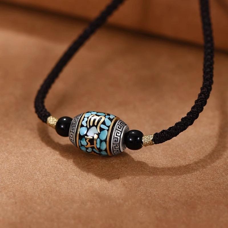 Ziyang Retro Tibetan Six-Syllable Mantra Auspicious Bead Necklace with Prayer Bead Pendant Unisex Fashionable Light Luxury Chain Cord