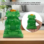 Ziyang Fengshui Money Bag Full of Coin with Citrine Money Bar Ingot Pair of Arowana and Money Frog Wealth (7.5x6x11cm) Ornaments Decor