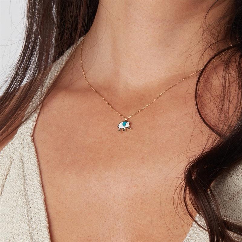 Ziyang Colorful Droplet Oil Elephant Necklace Simple Stainless Steel Pendant Necklace Collar Chain for Women with Unique Design