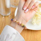 ZiyangIncense Ashes Pink Glaze Bracelet Nine-tailed Fox Love Bracelet Women's Lucky Gold Foil Bracelet