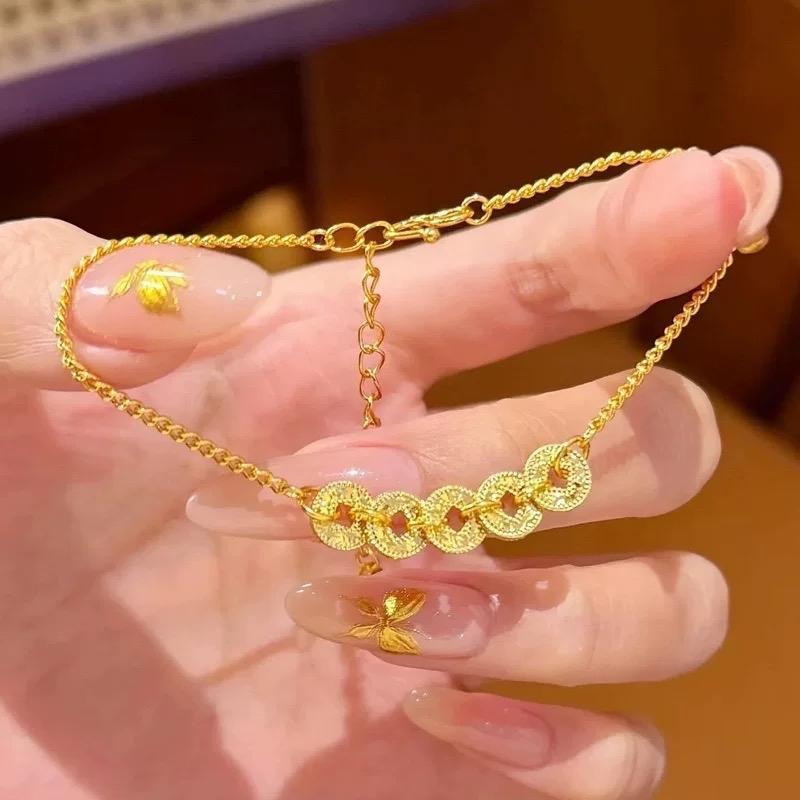 Ziyang Gold Five Emperors Coin Bracelet Lucky Money Amulet for Women - Adjustable Fashion Jewelry Gift
