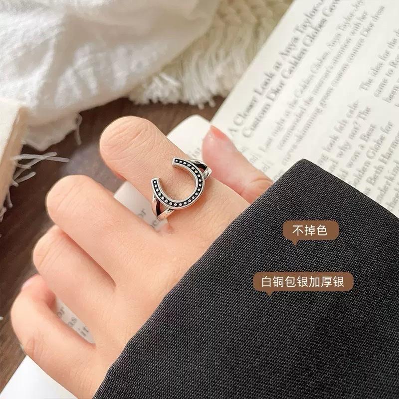 Ziyang Lucky Horseshoe Adjustable Ring Silver Stainless Steel For Women and Men Fashion Accessories jewelry