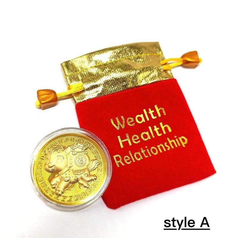 Ziyang Lucky Charm 2026 Year of the Horse Golden Money Foil Lucky Coin For Wealth Health New Year Gift Fengshui Ornaments Decor Decorative Plastic