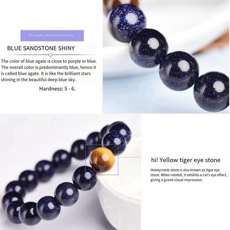 Ziyang 8mm Blue Sandstone Shiny Bracelet with Tiger's Eye Stone Beads for Women - Symbolizes Progress Success Courage and Wealth