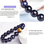 Ziyang 8mm Blue Sandstone Shiny Bracelet with Tiger's Eye Stone Beads for Women - Symbolizes Progress Success Courage and Wealth