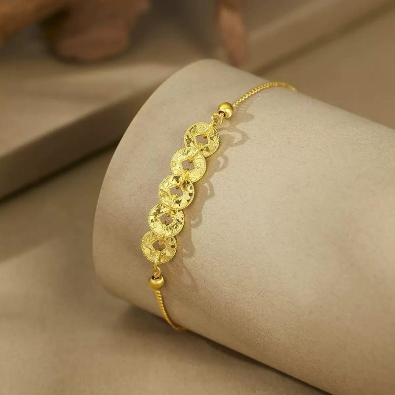 Ziyang Gold Five Emperors Coin Bracelet Lucky Money Amulet for Women - Adjustable Fashion Jewelry Gift