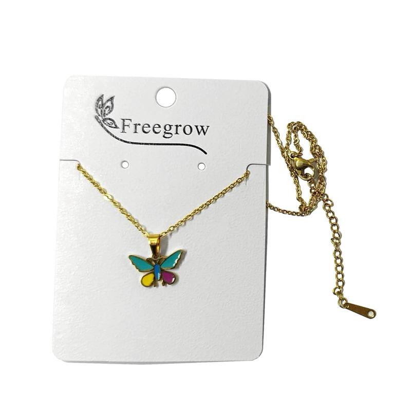 Ziyang Colorful Droplet Oil Butterfly Necklace Simple Stainless Steel Pendant Necklace Collar Chain for Women
