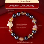 ZiyangIncense Ashes Pink Glaze Bracelet Nine-tailed Fox Love Bracelet Women's Lucky Gold Foil Bracelet