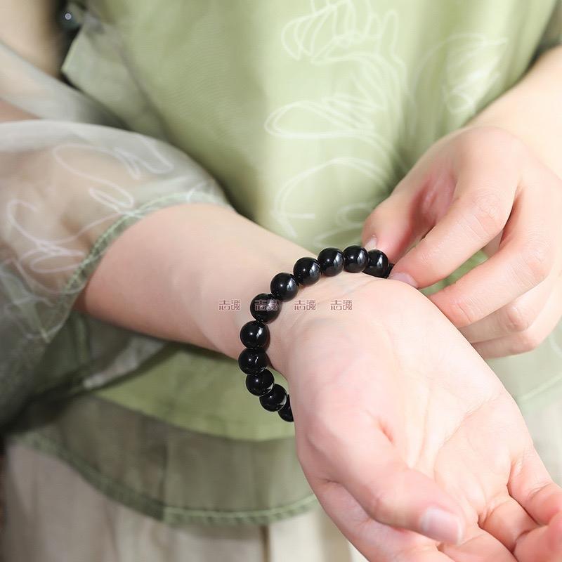Ziyang 8MM Pure Black Obsidian Bracelet - Elegant and Simple Design for Everyday Wear