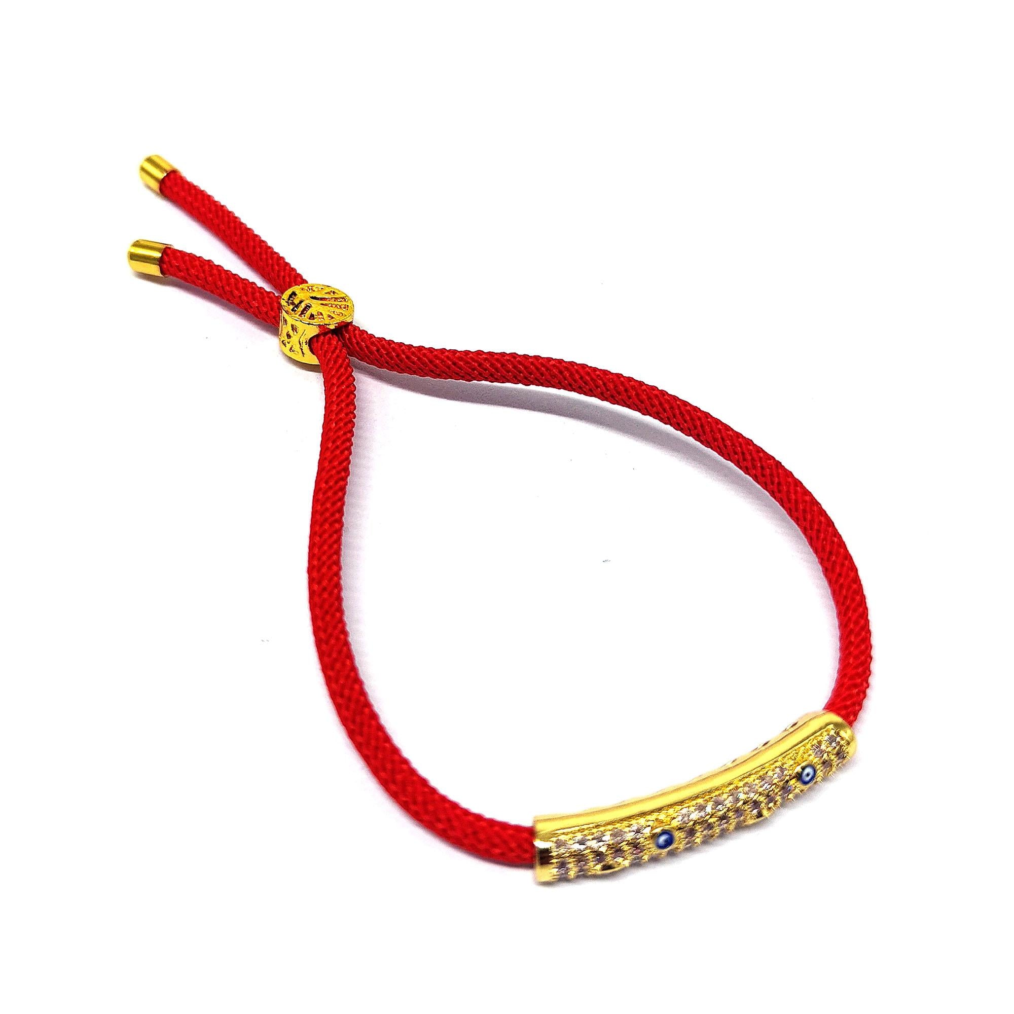 Creative Red & Black Rope Bracelet for Unisex Bohemian Blue Eye Lucky Charm Bracelet with Gold Accents