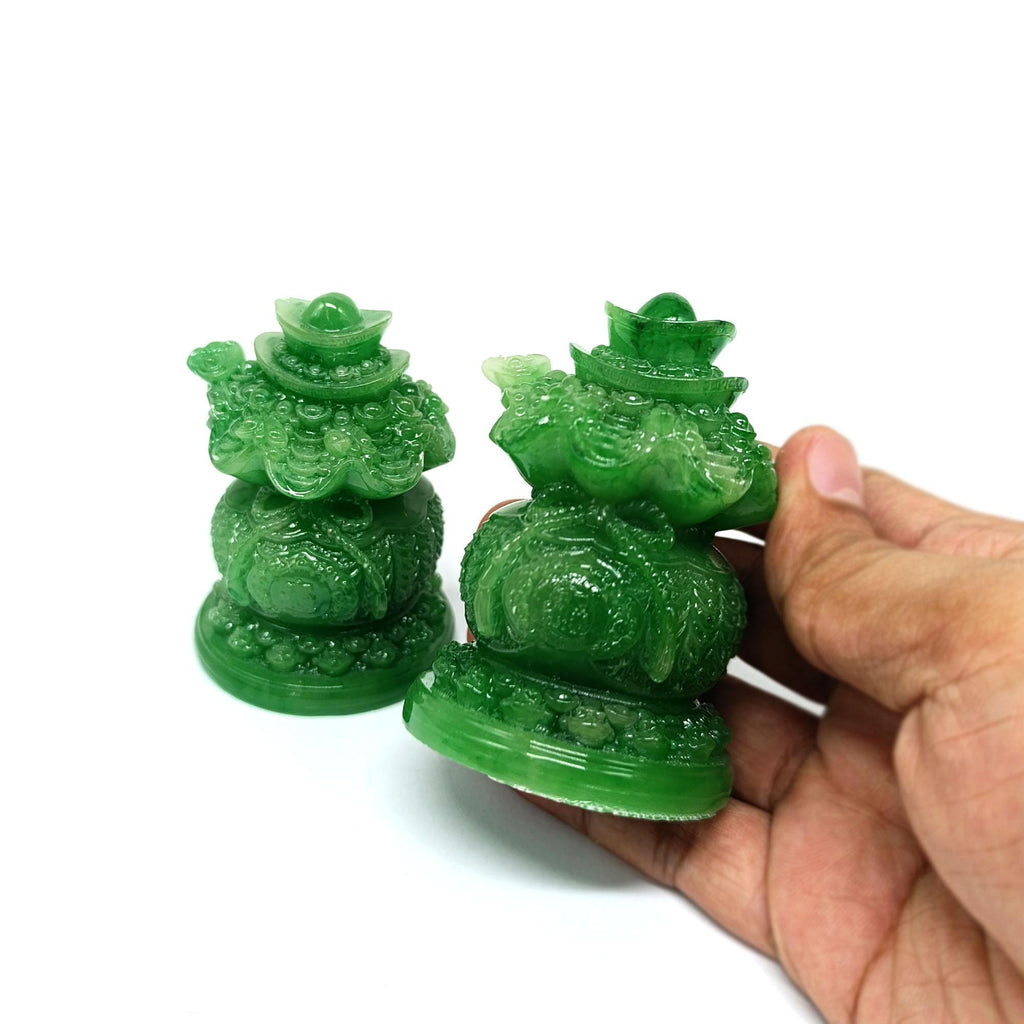Ziyang Jade Lucky Tree & Jade Money Bag Feng Shui Display 6x9.5cm (1 pair) Ornaments Decor