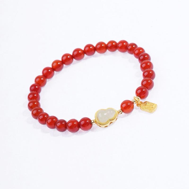 Ziyang 8mm Natural Red Agate Fu Lu Round Bead Single-Loop Bracelet with Fu Wulou Pendant for Ladies Bracelet