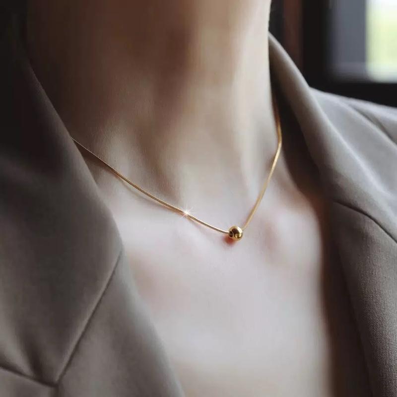 Ziyang Titanium Steel Necklace with Light Luxury and Simple Small Golden Ball Snake Chain With Box Perfect Gift