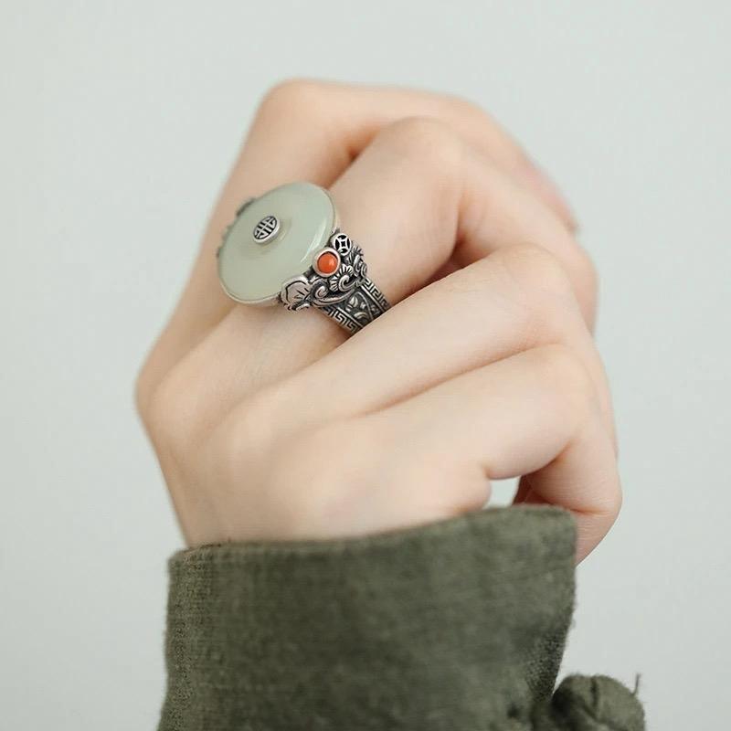 Ziyang National Style Ruyi Peace Buckle Ring for Women Adjustable Ring