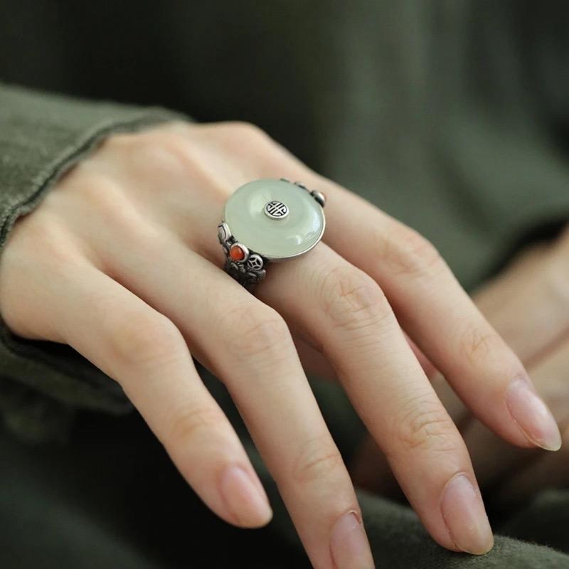 Ziyang National Style Ruyi Peace Buckle Ring for Women Adjustable Ring