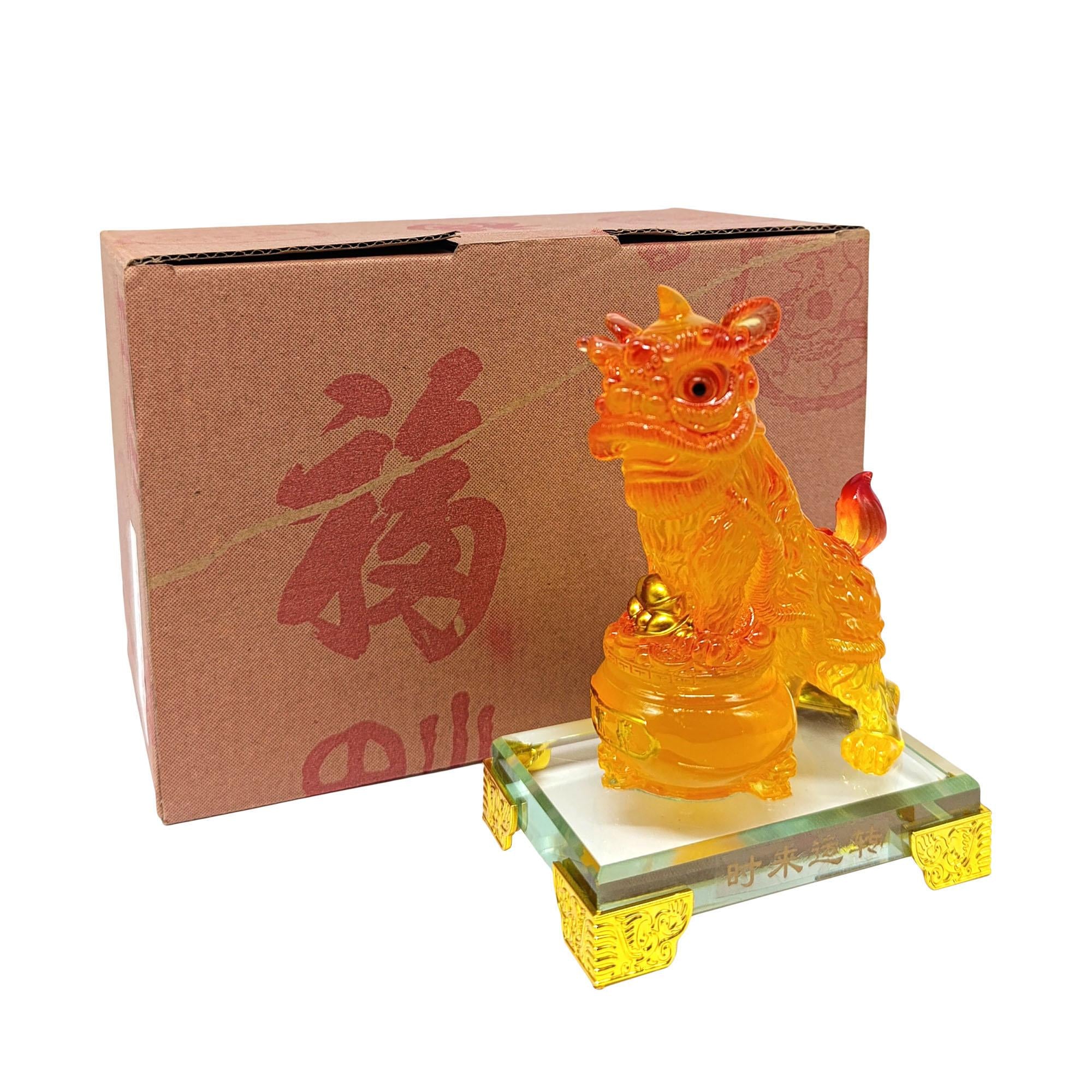 Ziyang Small Fortune Bliss Feng Shui Lucky Lion Dance Table Ornament Lucky Charm Decoration 9x6.5x12.5cm Colorful Traditional