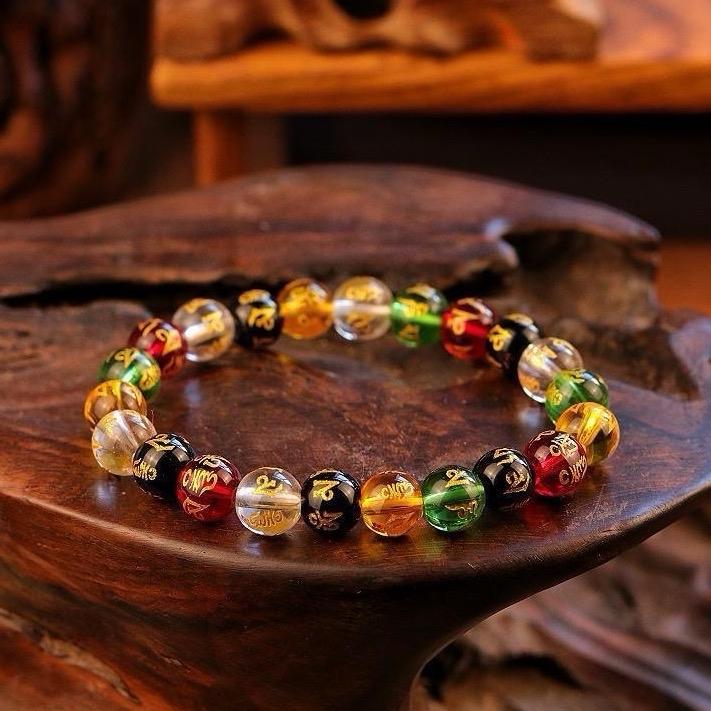 Ziyang 8mm Colorful Beads Sanskrit Six-Character Mantra Bracelet with Pishu Mythical Creature Single Loop for Women's Jewelry in Box