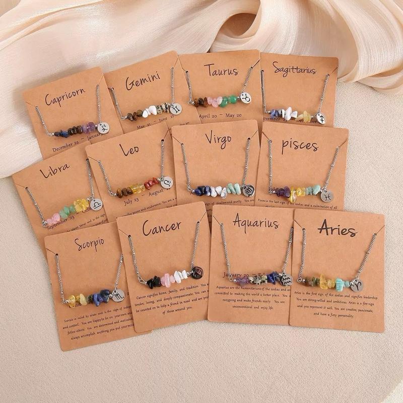 Ziyang 12 Constellation Natural Stone Beads Lucky Necklace for Men and Women - Fashion Jewelry Gift