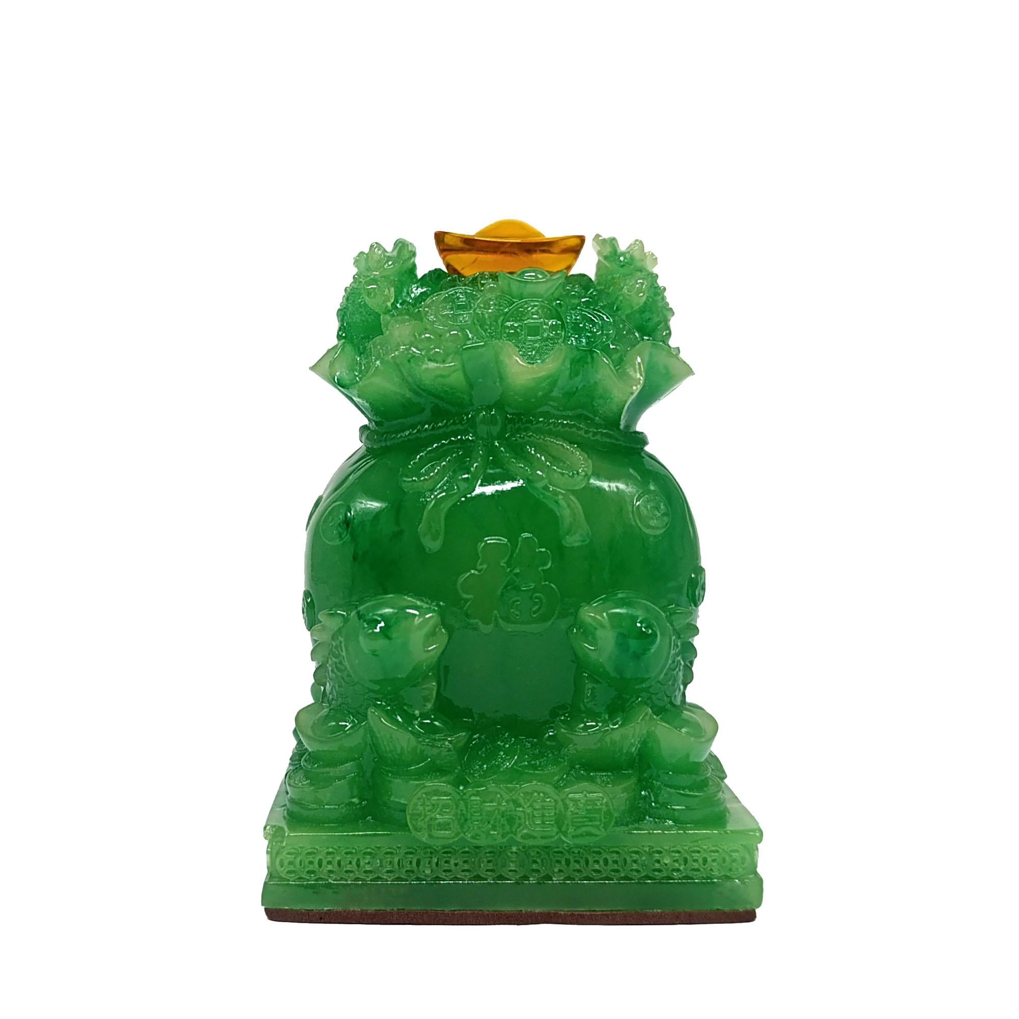 Ziyang Fengshui Money Bag Full of Coin with Citrine Money Bar Ingot Pair of Arowana and Money Frog Wealth (7.5x6x11cm) Ornaments Decor