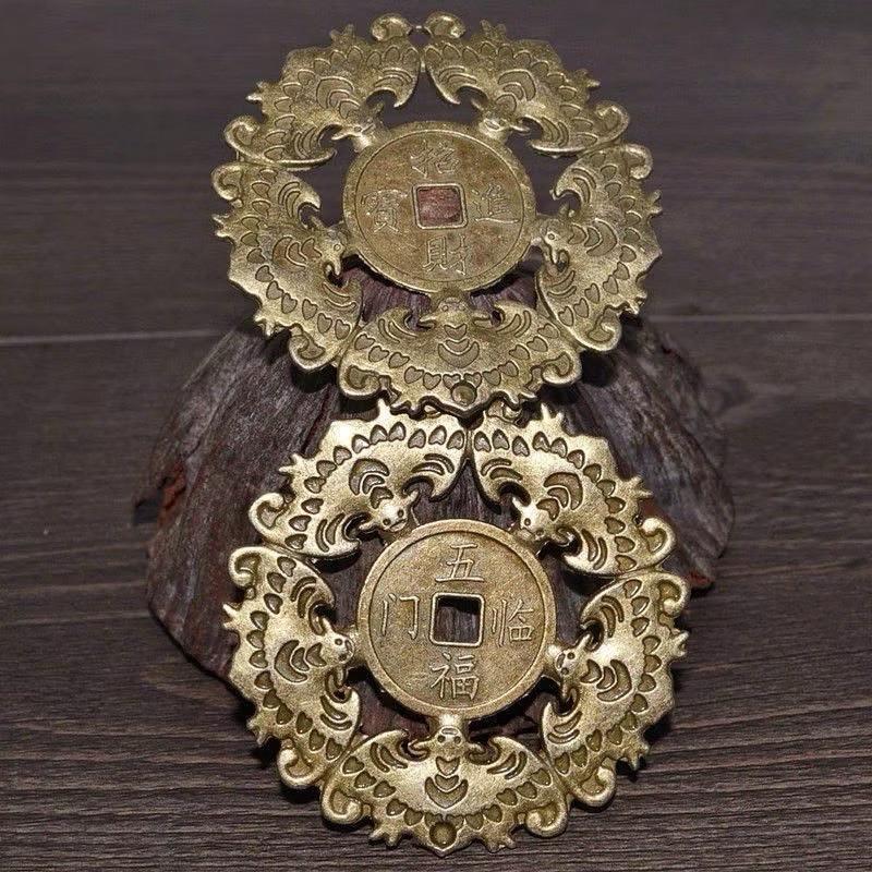 Ziyang Fengshui 5 Small Bats Lucky Coin Amulet Ornaments Decor Circle