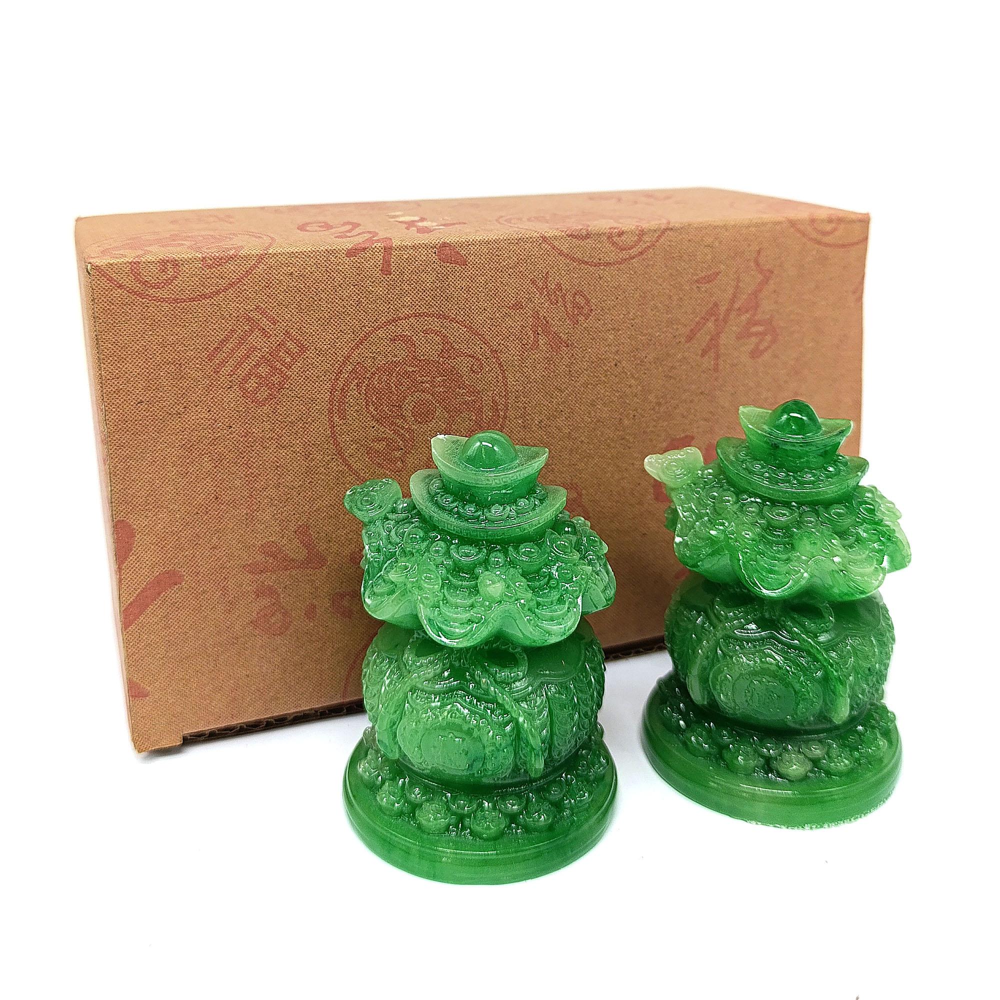 Ziyang Jade Lucky Tree & Jade Money Bag Feng Shui Display 6x9.5cm (1 pair) Ornaments Decor