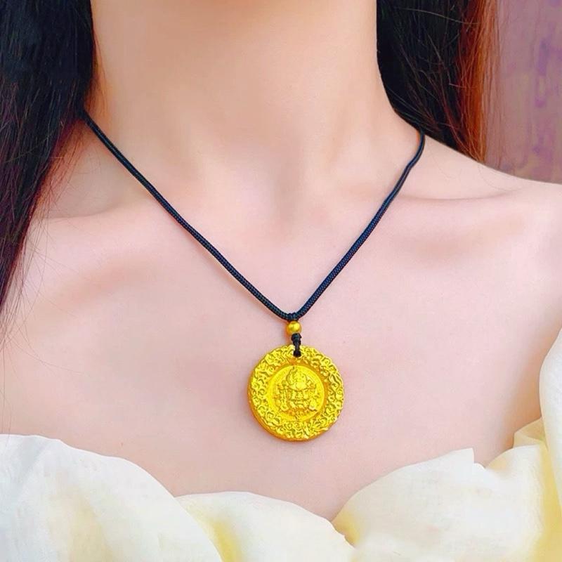 Ziyang Yellow Dzambala Yellow Wealth Guardian Necklace for Women and Men Fashion Jewelry with Intricate Design and Black Cord