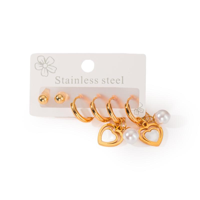 Stainless Steel Heart Earrings Set - 3 Pairs Non-Tarnish Fashion Jewelry for Women Elegant & Stylish Accessories