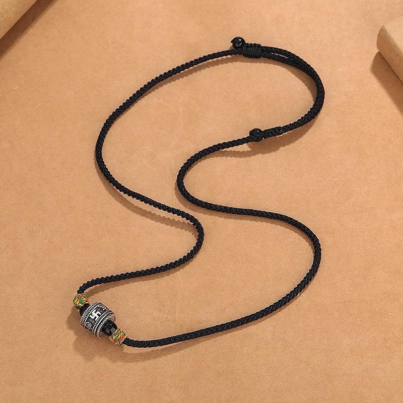 Ziyang Retro Six-Character Mantra Necklace For Women and Men Fashion Jewelry Black Cord Adjustable Length