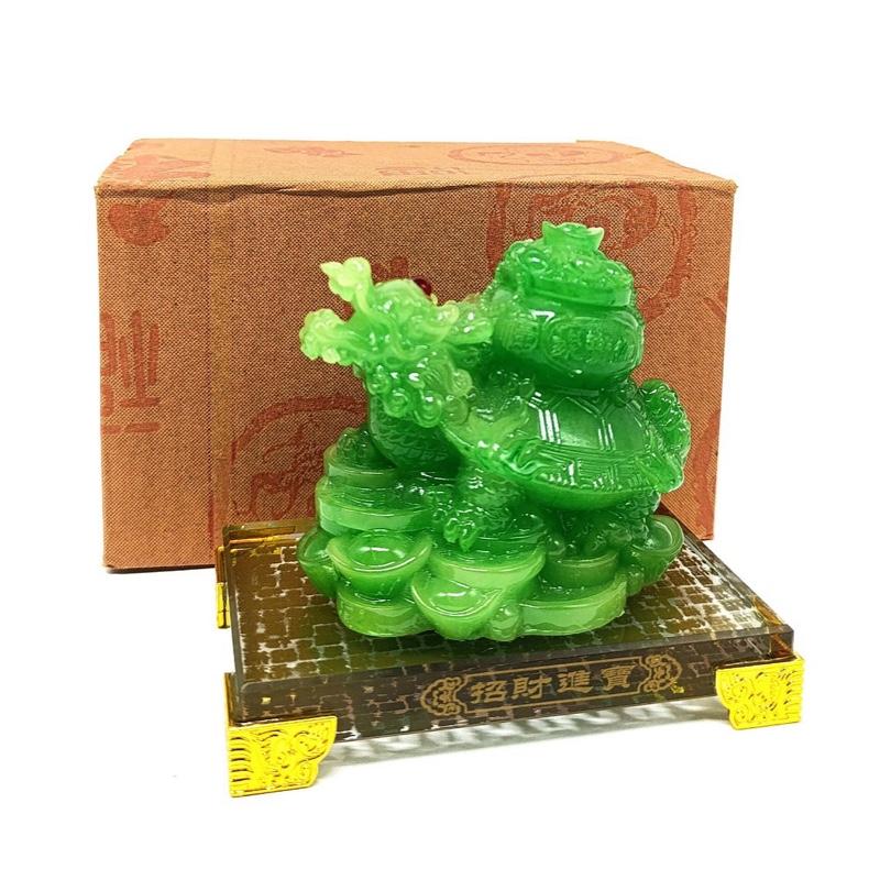 Ziyang fengshui lucky-charm jade Dragon Turtle with jade money coin Treasure Pot for home office lucky for business Ornaments Decor Gift
