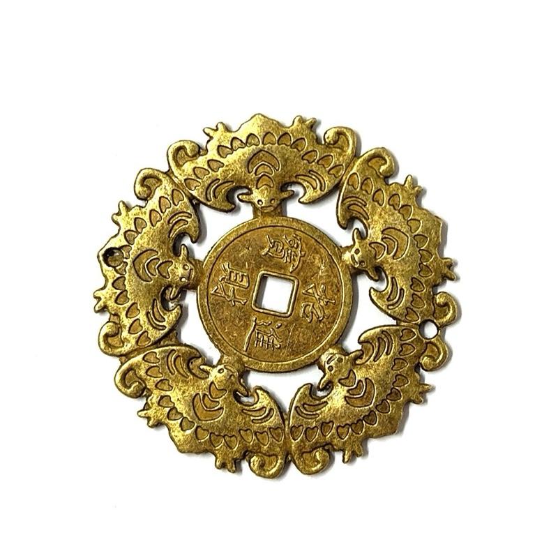 Ziyang Fengshui 5 Small Bats Lucky Coin Amulet Ornaments Decor Circle