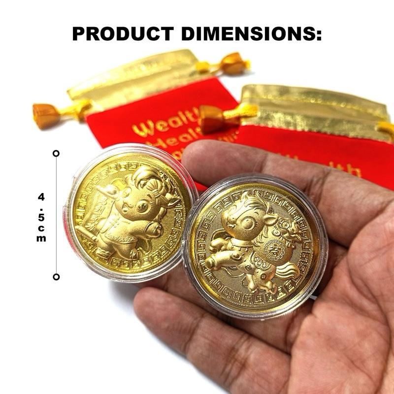 Ziyang Lucky Charm 2026 Year of the Horse Golden Money Foil Lucky Coin For Wealth Health New Year Gift Fengshui Ornaments Decor Decorative Plastic