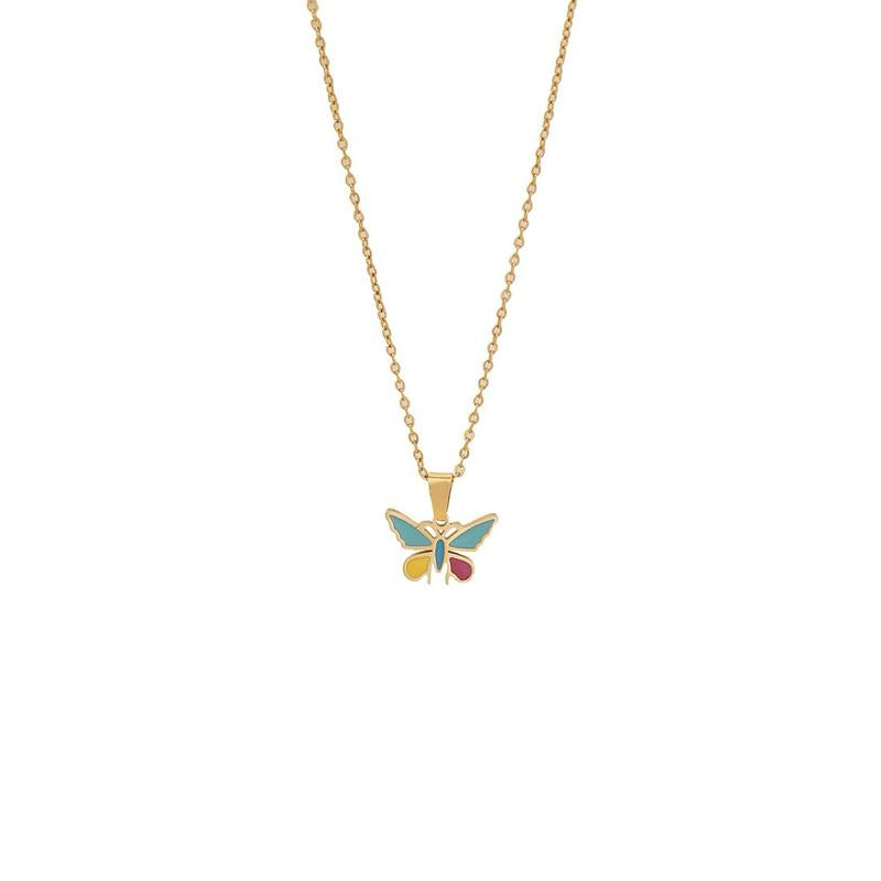 Ziyang Colorful Droplet Oil Butterfly Necklace Simple Stainless Steel Pendant Necklace Collar Chain for Women