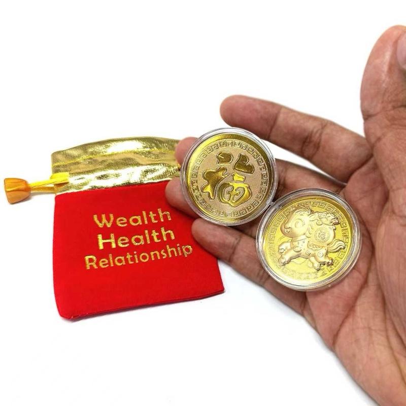 Ziyang Lucky Charm 2026 Year of the Horse Golden Money Foil Lucky Coin For Wealth Health New Year Gift Fengshui Ornaments Decor Decorative Plastic