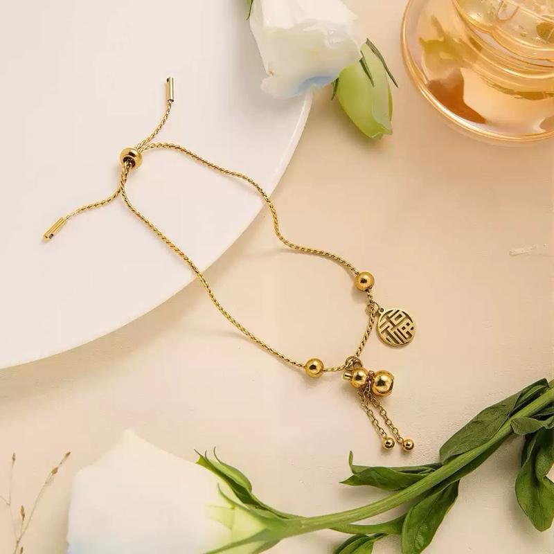 Ziyang Lucky Charm Adjustable Bracelet for Women - Ethnic Style and National Trend with 'Fu' Character Non Tarnish Minimalist Fashion Jewelry