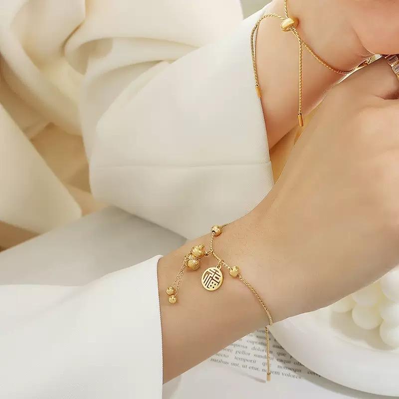 Ziyang Lucky Charm Adjustable Bracelet for Women - Ethnic Style and National Trend with 'Fu' Character Non Tarnish Minimalist Fashion Jewelry
