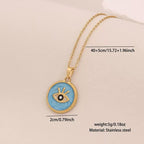 Lucky Charm Blue Eye Pendant Necklace Personalized Geometric Stainless Steel Choker Necklace in Various Colors