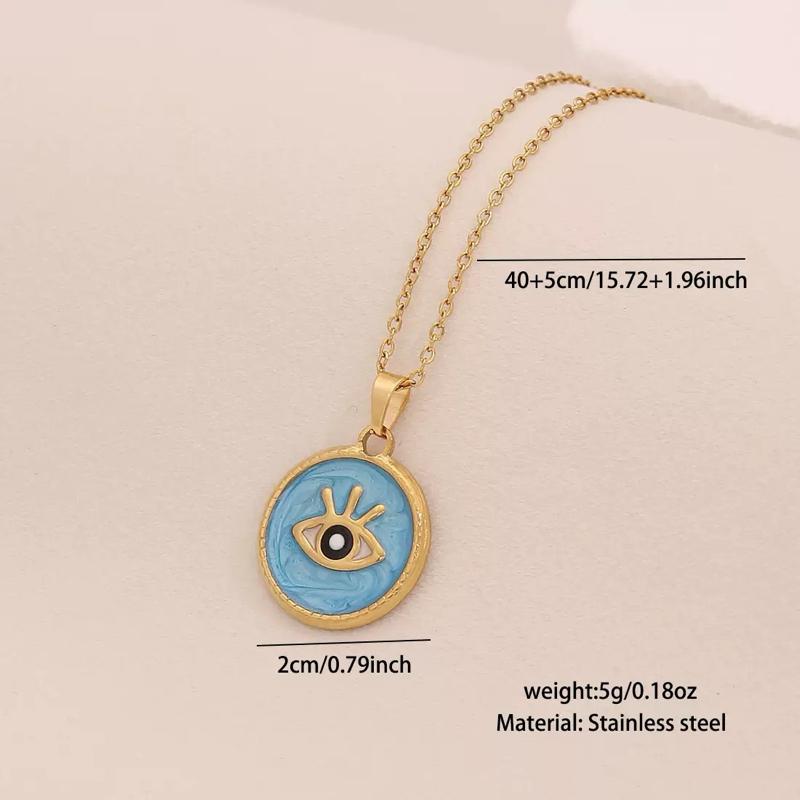 Lucky Charm Blue Eye Pendant Necklace Personalized Geometric Stainless Steel Choker Necklace in Various Colors
