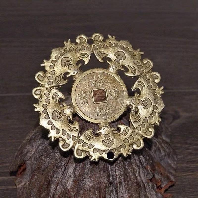Ziyang Fengshui 5 Small Bats Lucky Coin Amulet Ornaments Decor Circle