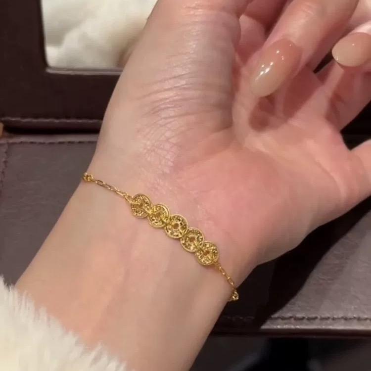 Ziyang Gold Five Emperors Coin Bracelet Lucky Money Amulet for Women - Adjustable Fashion Jewelry Gift