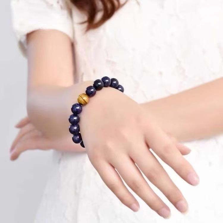 Ziyang 8mm Blue Sandstone Shiny Bracelet with Tiger's Eye Stone Beads for Women - Symbolizes Progress Success Courage and Wealth