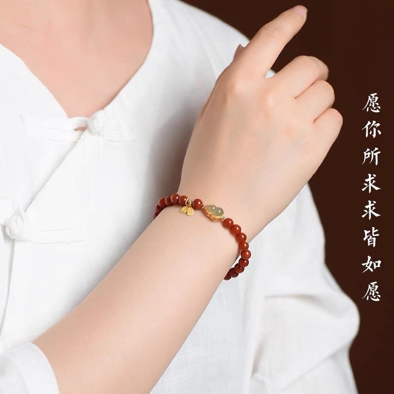 Ziyang 8mm Natural Red Agate Fu Lu Round Bead Single-Loop Bracelet with Fu Wulou Pendant for Ladies Bracelet
