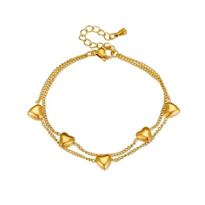 Ziyang Love Double Layer Titanium Steel Bracelet Adjustable Gold Heart Design Non-Tarnish Fashion Jewelry for Women With Box